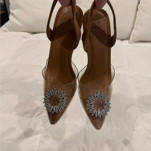 a new day Brown Clear Pointed Toe Slingback Heels with Crystal Medallion